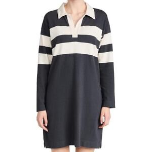 Faherty Size Large Rugby Jersey Polo Dress Navy Cream Stripe